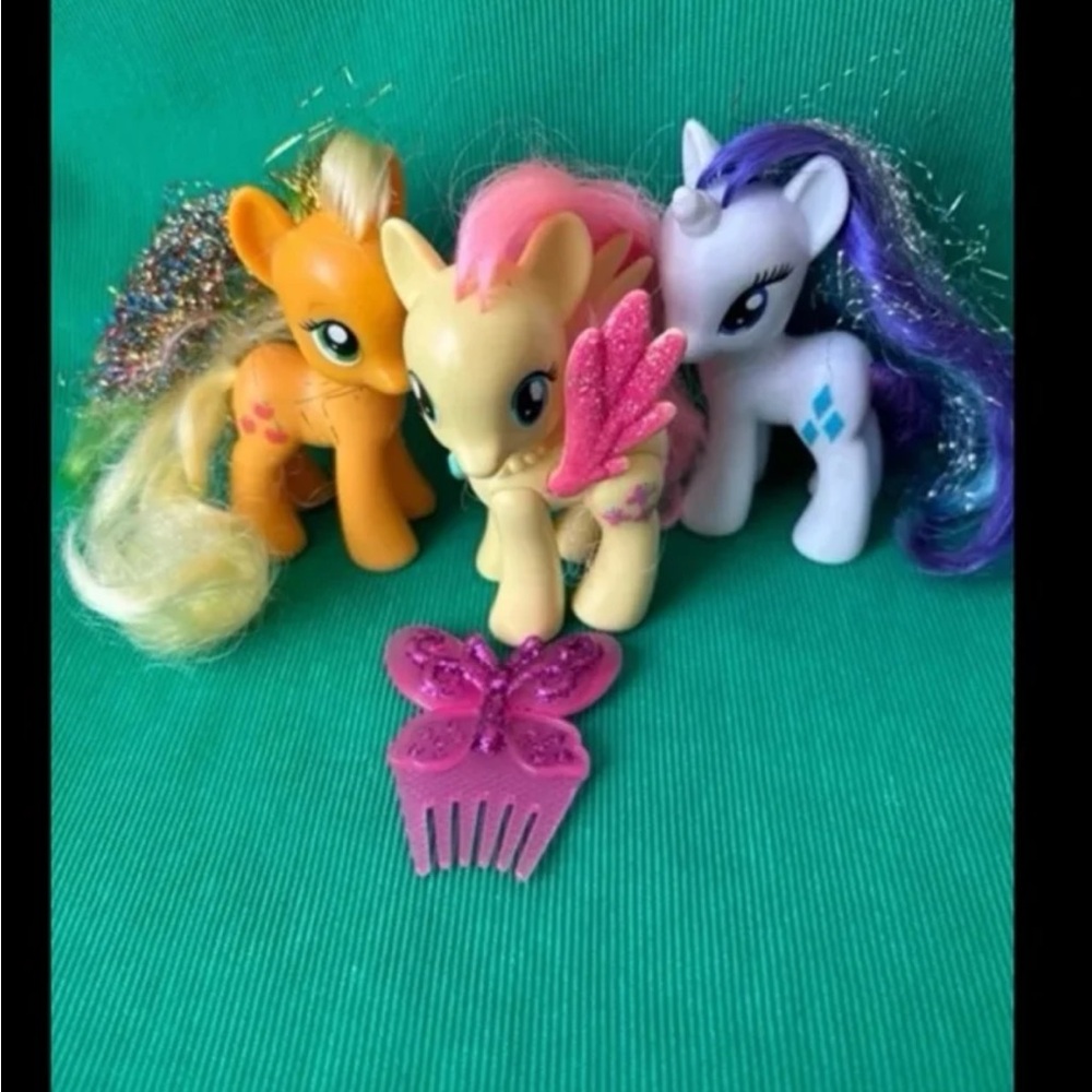 My Little Pony 2010 Rarity Unicorn + Applejack Tinsel Mane + 2012 Fluttershy lot